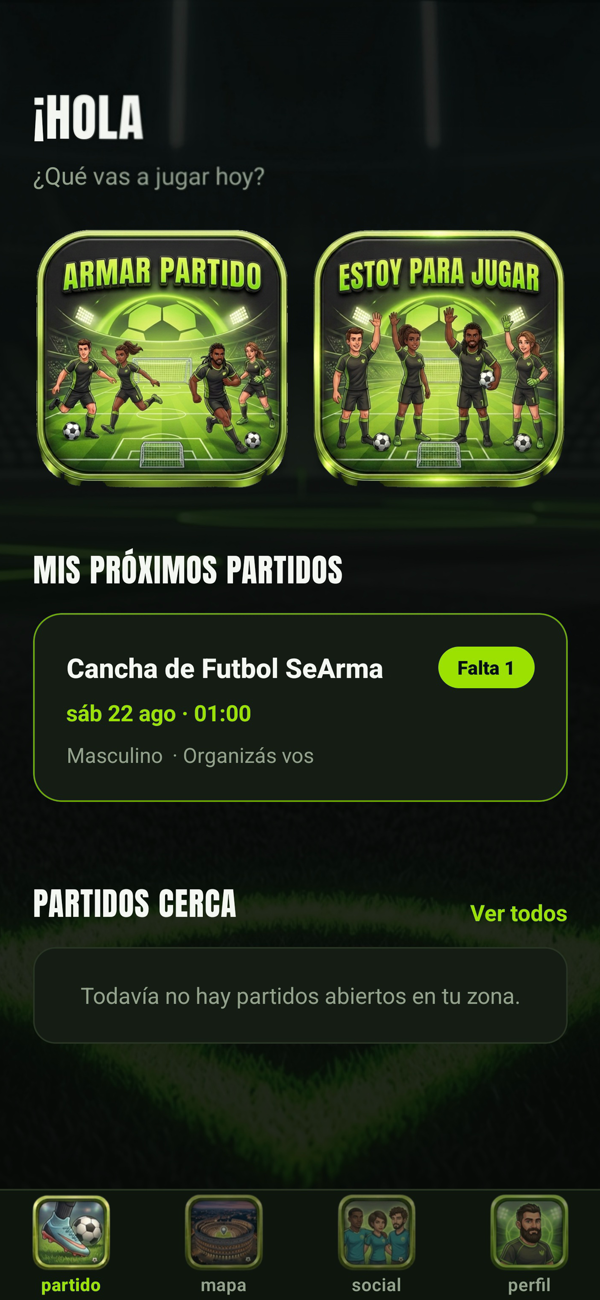Inicio de SeArma: armá tu partido o sumate a uno